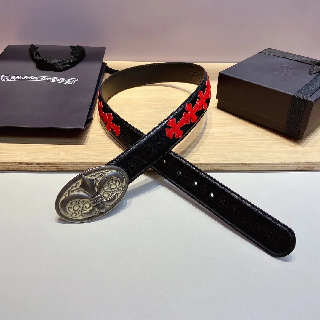𝐂𝐡𝐫𝐨𝐦𝐞𝐇𝐞𝐚𝐫𝐭𝐬 Crow Heart double-sided tree plaster leather stitched cross belt (detachable version), high-quality hardware, with 2 logo buckles on the belt, very cool.